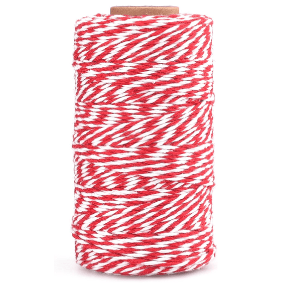 Manss Red and White String, 328 Feet 100m Cotton Bakers Twine String for Gift Wrapping, DIY Crafts, Tying Cake and Pastry Boxes, Party, Baking and Holidays