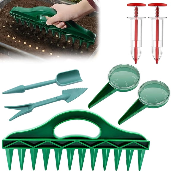 Gogcaro Seed Planter Tool, Seed Spreader, Hand Held Garden Plant Seeds Planter, Adjustable Hand Sowing Seeder, Set of 7