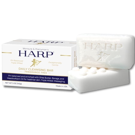 Mansure & Prettyman's HARP pH Balanced Fragrance-Free Body Wash Bar for dry or sensitive skin. Non-comedogenic. 5 oz