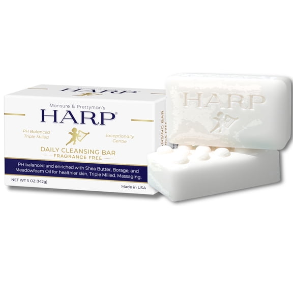 Mansure & Prettyman's HARP pH Balanced Fragrance-Free Body Wash Bar for dry or sensitive skin. Non-comedogenic. 5 oz