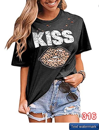 Mansy Womens Red Lips Leopard Print Tongue T-Shirts Cheetah