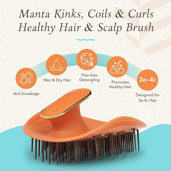 Manta Curls Anti-Breakage Hairbrush  Curl Detangling Brush for Curly & Afro Hair, Gentle Wet & Dry Hairbrush