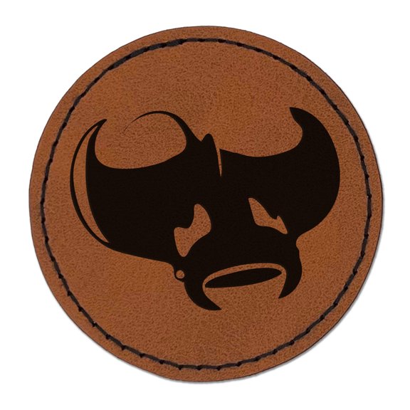 Manta Ray 2.5" Faux Leather Round Engraved Iron-On Patch - Brown