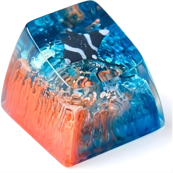 Manta Ray Artisan Keycap Blue Orange Reef - 1U ESC, R1 SA Profile Custom Cherry MX Key Cap Mechanical Keyboard, Cool Tech Gifts for Men, Dad, Father, Gamer, Sea Lover