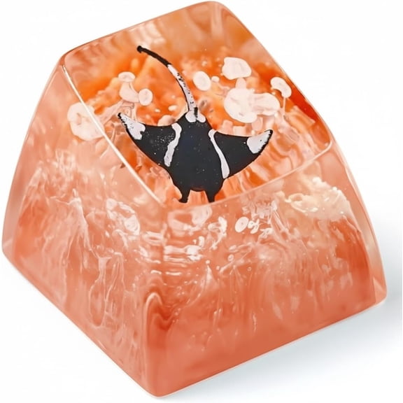 Manta Ray Artisan Keycap Orange Coral Reef - 1U ESC, R1 SA Profile Custom Cherry MX Key Cap Mechanical Keyboard, Cool Tech Gifts for Men, Dad, Father, Gamer, Sea Lover
