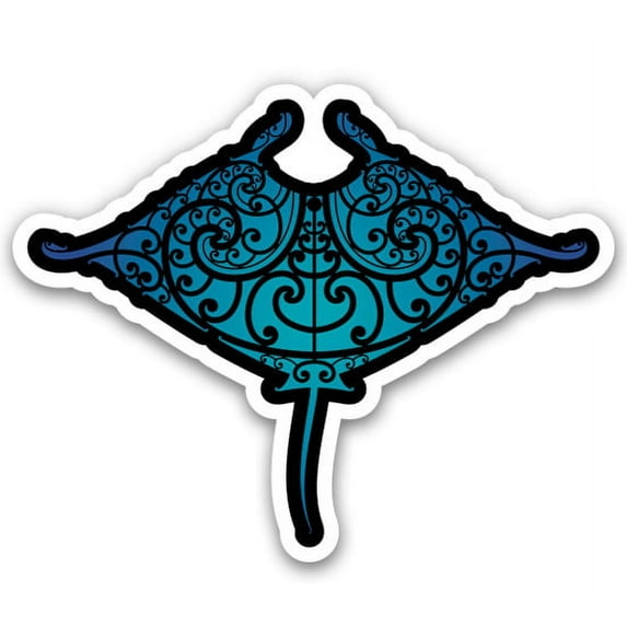 Manta Ray Blue Tribal - 12" Vinyl Sticker Waterproof Decal