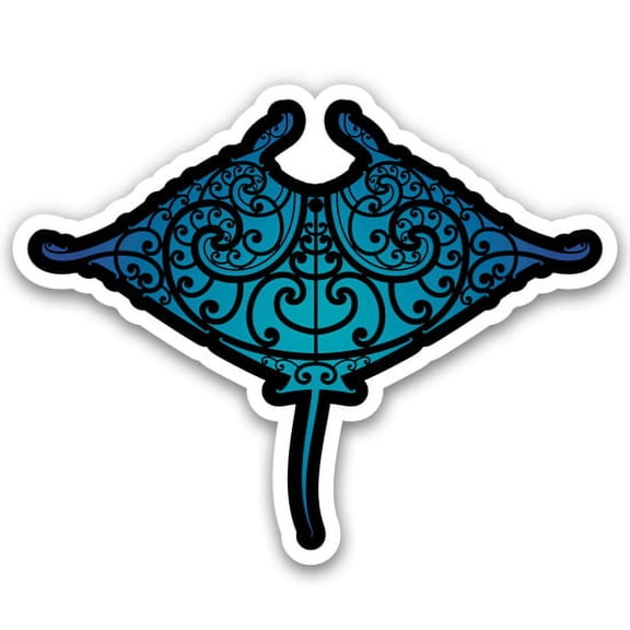 Manta Ray Blue Tribal - 3" Vinyl Sticker - For Car Laptop Water Bottle Phone - Waterproof Decal