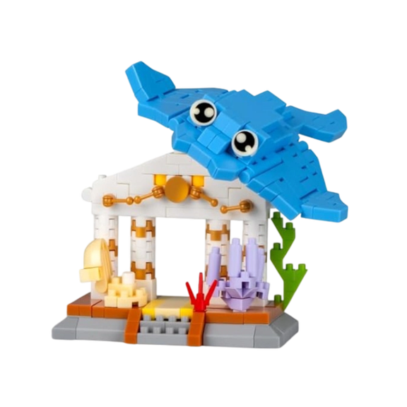 Ylutex Sea Animal Building Block Sets, Mini  Stingray Toy With 380 PCS Micro Bricks, Mini Ocean Animal Toy Set
