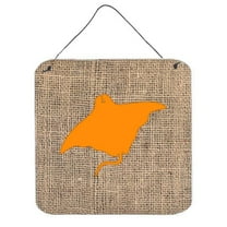 Manta Ray Burlap And Orange Aluminium Metal Wall Or Door Hanging Prints - 6 x 6 In.