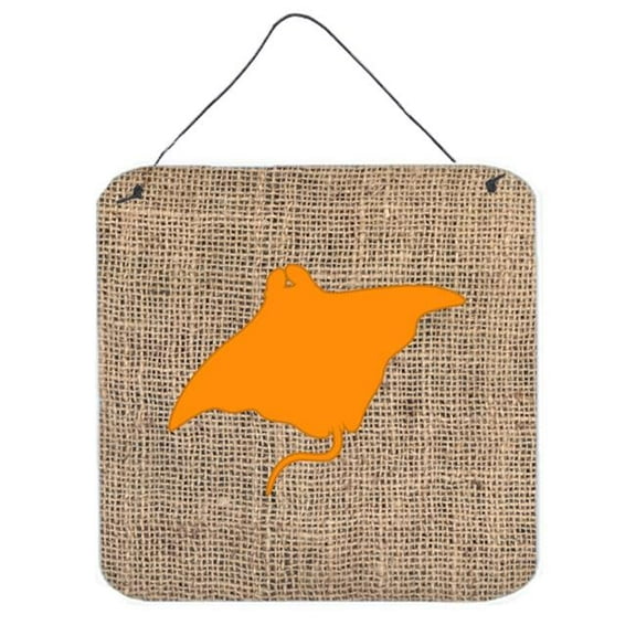 Manta Ray Burlap And Orange Aluminium Metal Wall Or Door Hanging Prints - 6 x 6 In.