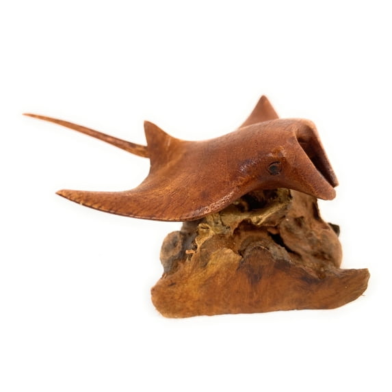Manta Ray Carving 6" on Driftwood Base Hand Carved | #bgl04