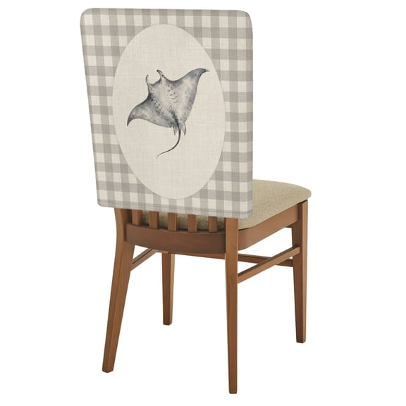 Manta Ray Chair Back Covers Set of 1 Gray Plaid Modern Funny Animal Rustic Removable Dining Chair Slipcovers Washable Seat Protector for Restaurant Party Banquet Kichen Decor
