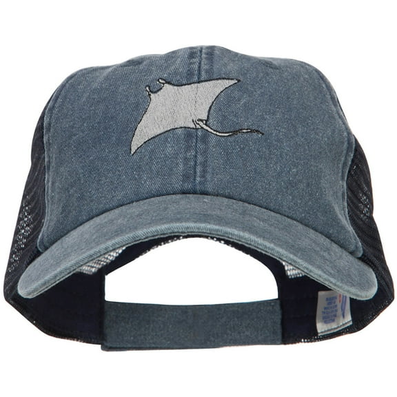 Manta Ray Embroidered Washed Trucker Cap - Navy Navy OSFM