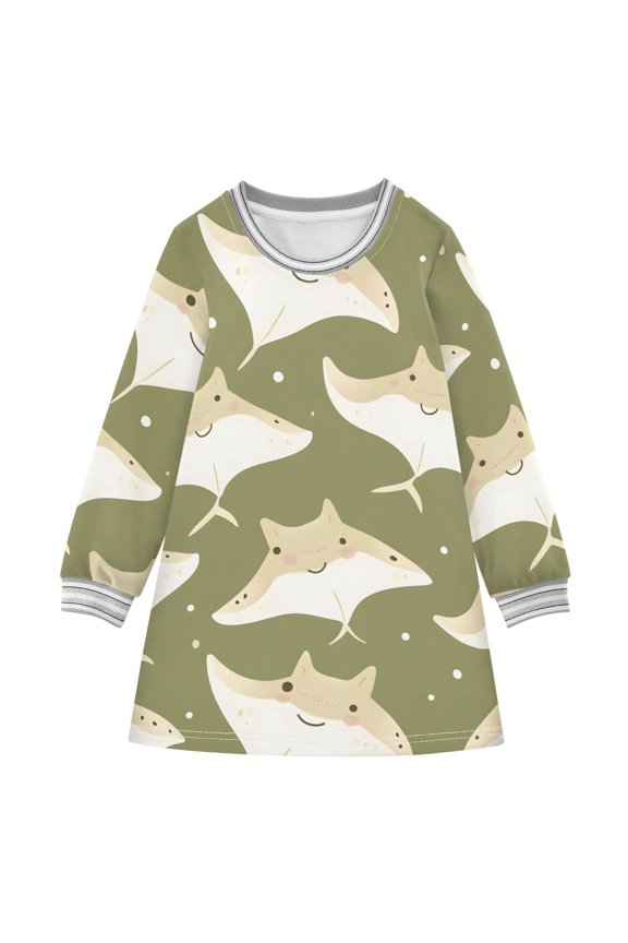 Manta Ray Girls'long-sleeved dress Thickened A-dress Warm Dress Basic Shirt Party Dresses