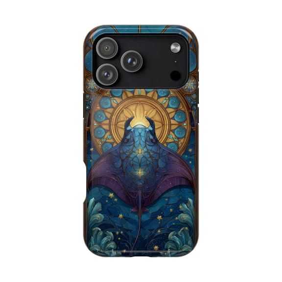 Manta Ray Gliding Stained Glass Ocean Elegant Pattern Phone Case 17 16 15 14 13 12 11 Pro Max