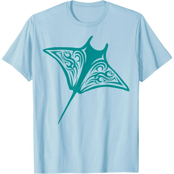 Manta Ray Hawaii Tribal Stingray Fish Ocean Biologist Softstyle Unisex T-Shirt,Light Blue Color,Size L