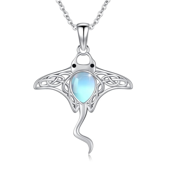 Manta Ray Necklace 925 Sterling Silver Moonstone Stingray Pendant Sea Animal Necklace Ocean Jewelry Gift for Women