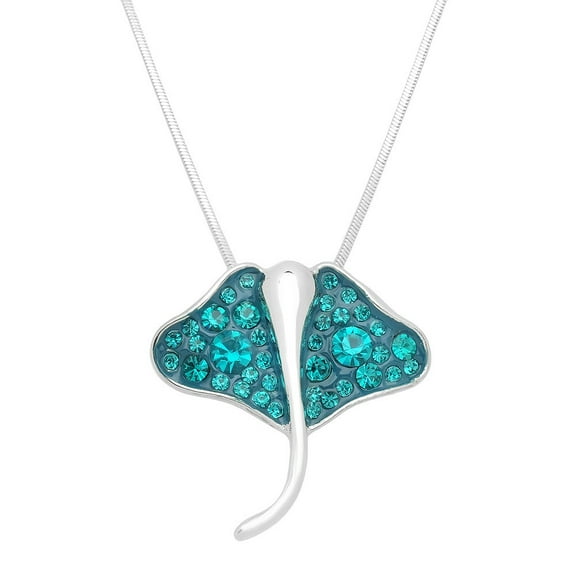 Manta Ray Pendant Necklace Rhinestone Crystal Rhodium Plated 17 Inch Snake Chain J0647