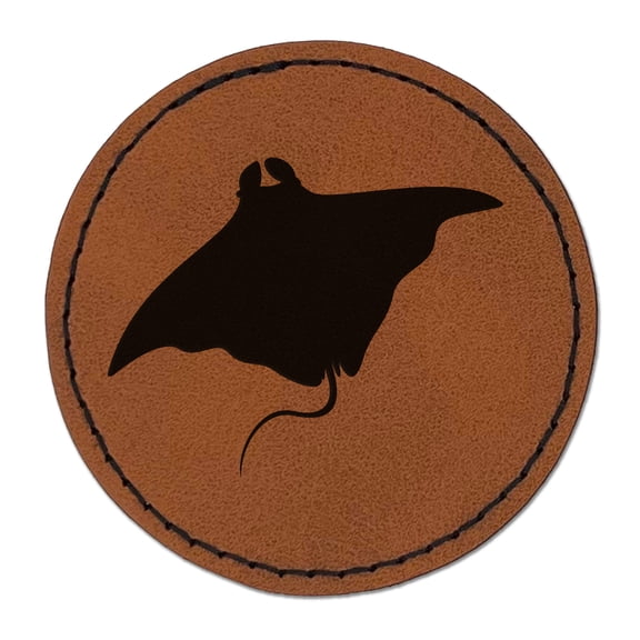 Manta Ray Solid 2.5" Faux Leather Round Engraved Iron-On Patch - Brown
