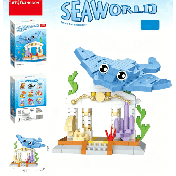 Manta Ray, Underwater Sea Life Brick Display, 380 Pieces, Building Block Display