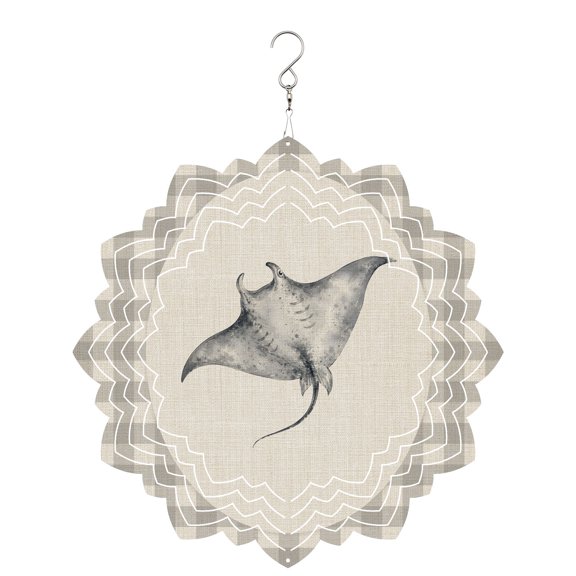 Manta Ray Wind Spinner for Garden Yard 8In, Gray Plaid Modern Funny Animal Rustic 3D Stainless Steel Kinetic Hanging Wind Spinners Rustproof Outdoor Decor for Lawn Patio Home