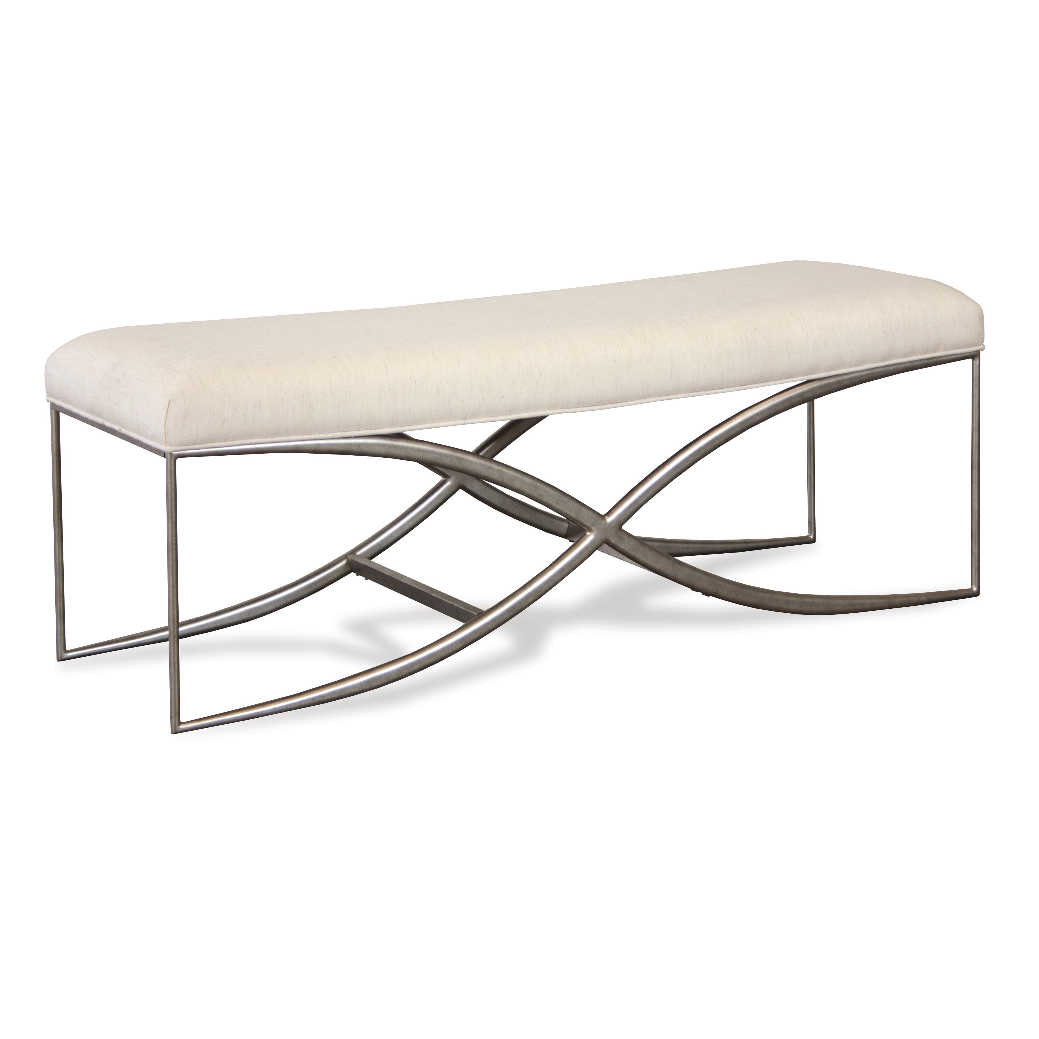 Champagne Cream Upholstered Bench with Metal X-Frame, 48"
