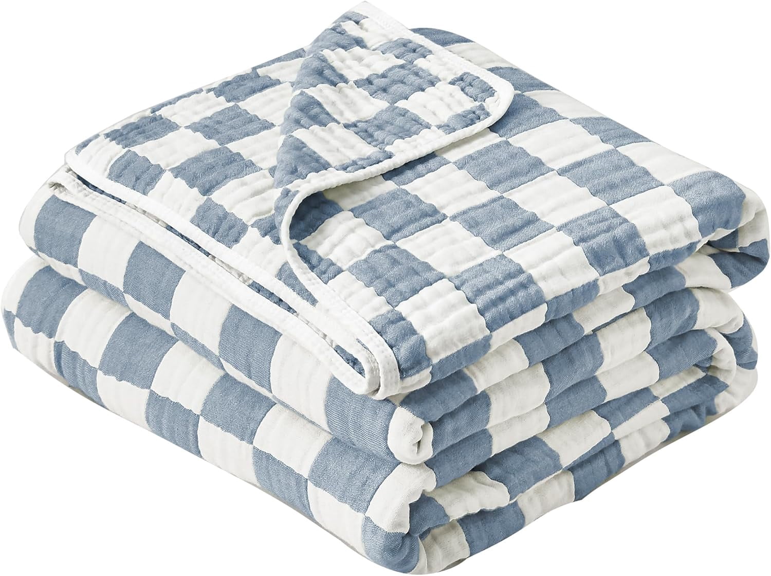 Mantas de Muselina para Bebé, Suaves y Cómodas, 100% Algodón, 6 Capas, 30x40 Pulgadas, Transpirables, Ligeros, A Cuadros, Perfectas para Niños, Regalos, Todas las Estaciones (Azul)
