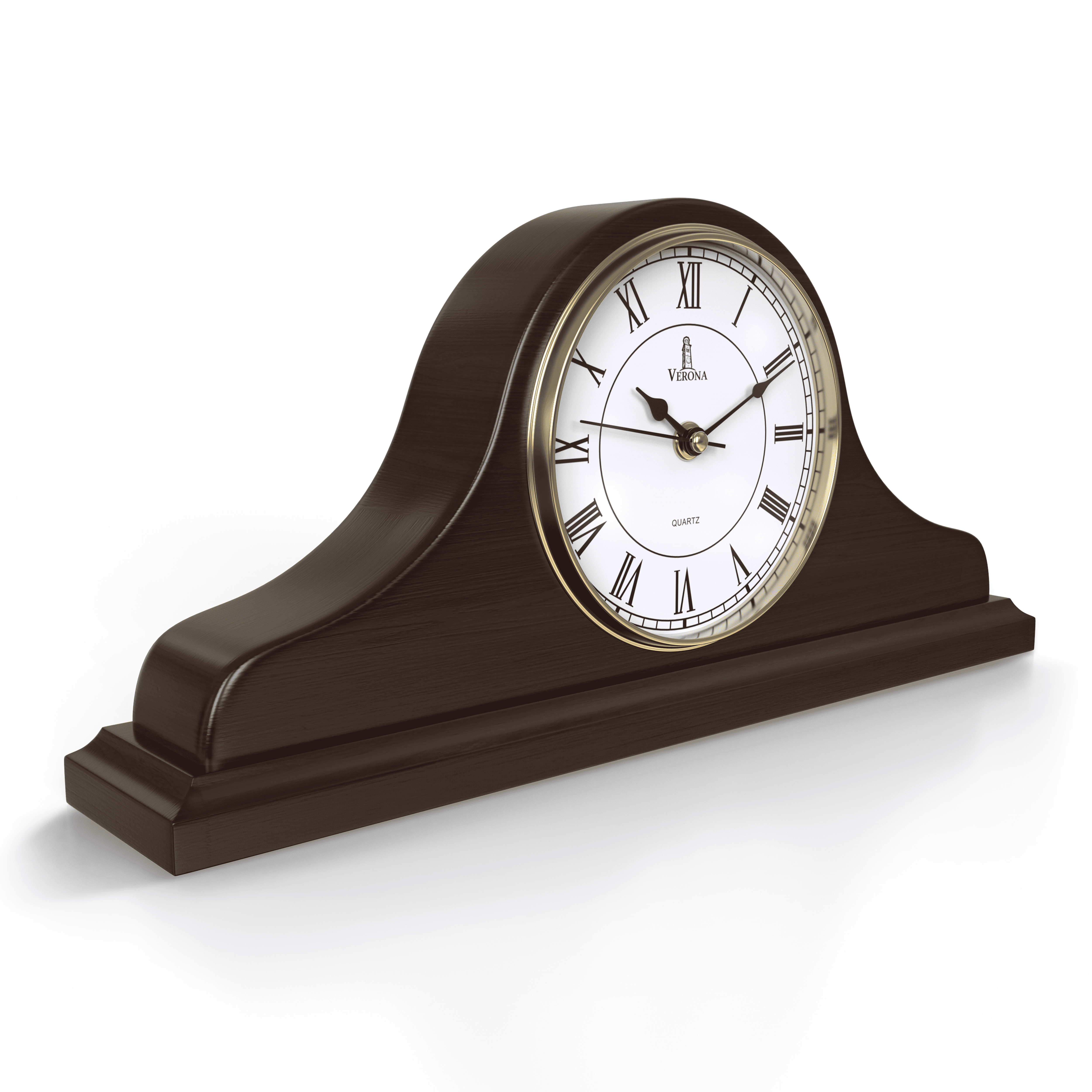 Classic Dark Brown Wooden Mantel Clock with White Dial