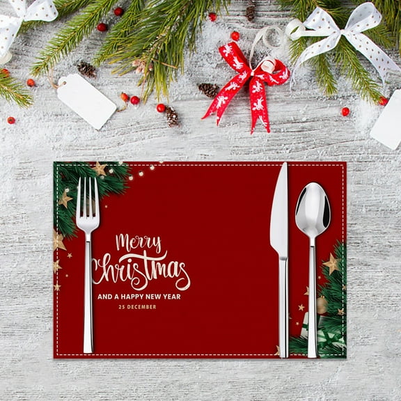 Manteles individuales de lino navideños con letras de bendiciones navideñas, manteles individuales decorativos aislantes del calor para la mesa de invitados.