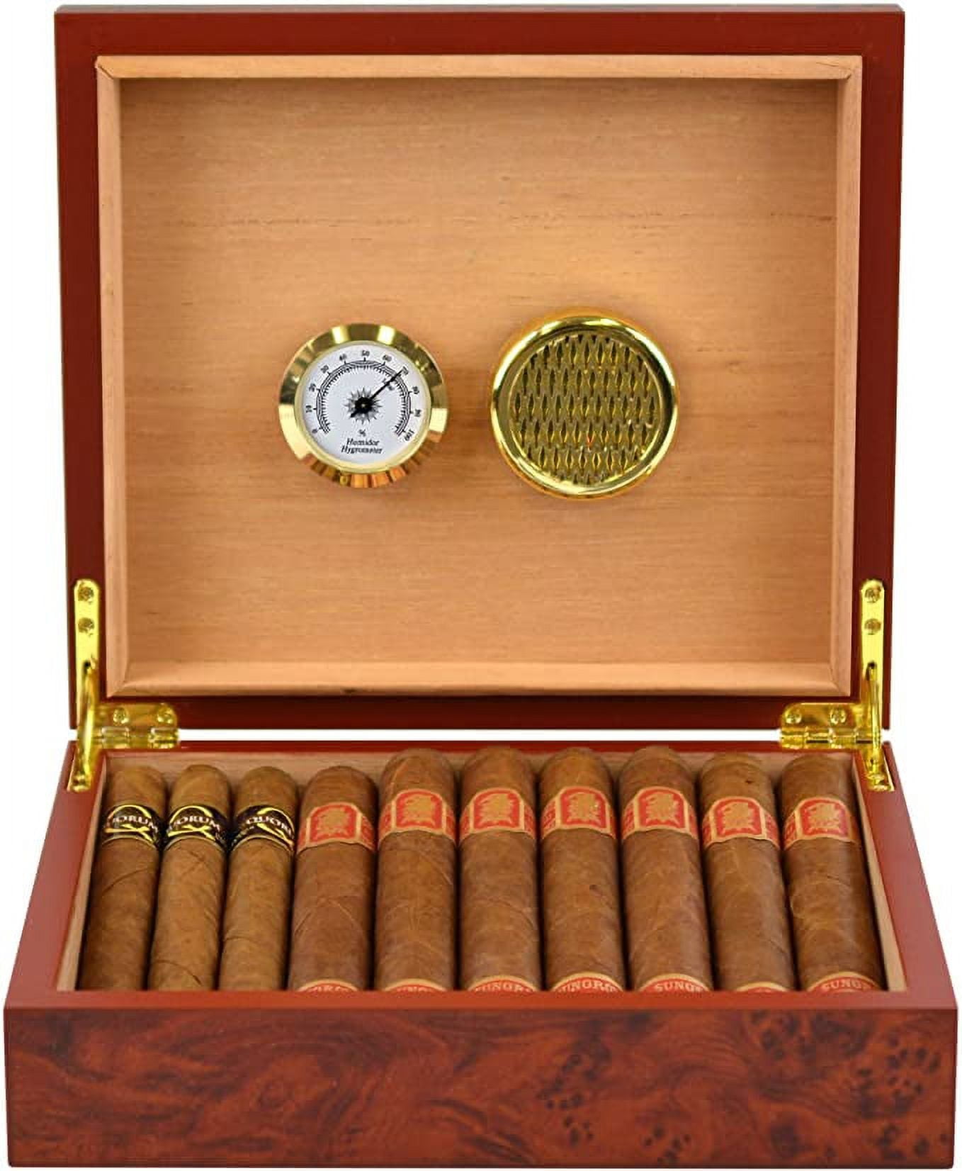 cigarette humidor box Mantello Cigar Humidor Cigar Boxes for 15-25 Cigars- Great Gift for Him Cigar  Humidor with Cherry Finish- Hygrometer and Cigar Box Humidifier Included