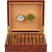 Mantello Cigar Humidor Cigar Boxes for 15-25 Cigars- Great Gift for Him Cigar Humidor with Cherry Finish- Hygrometer and Cigar Box Humidifier Included