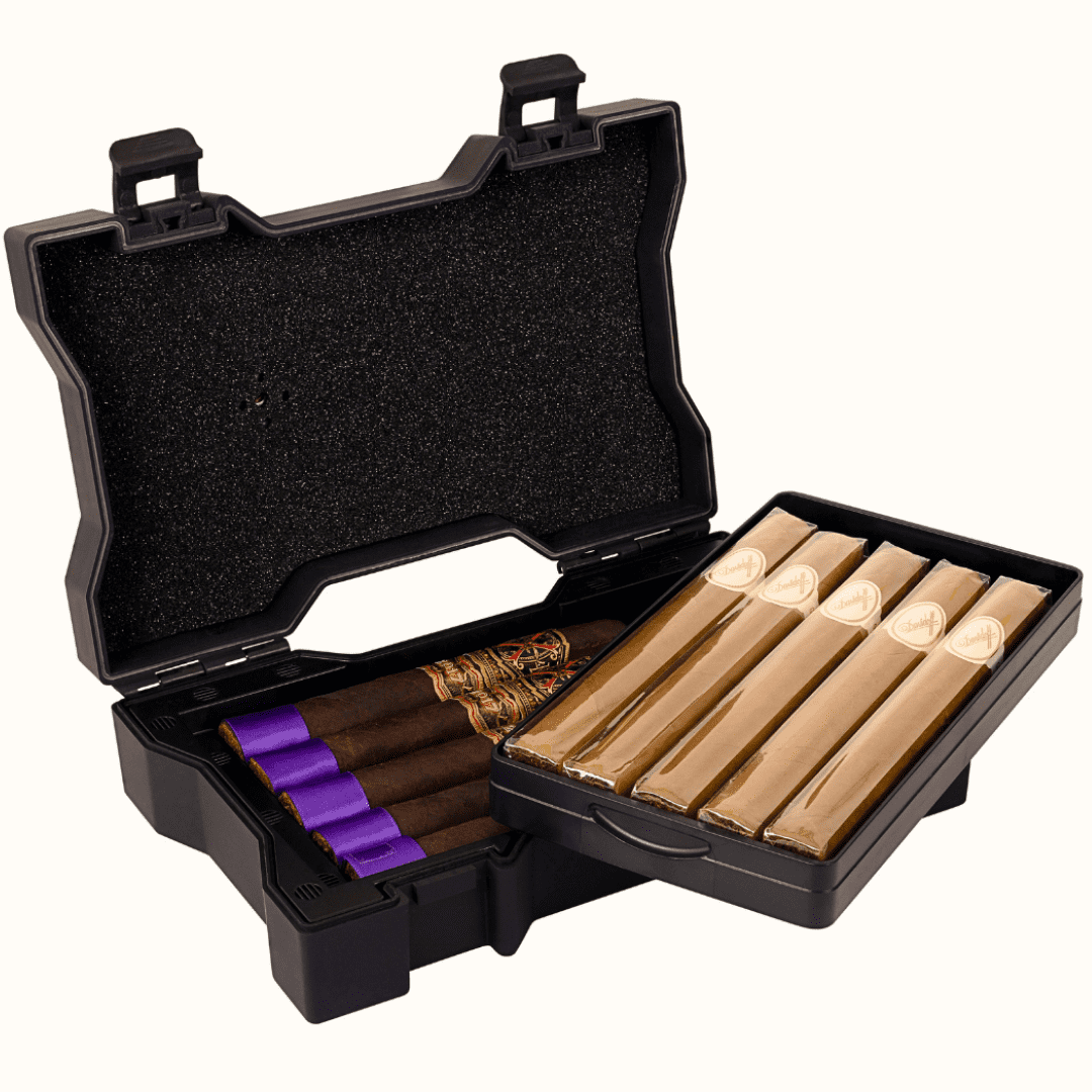 Cigar Travel Humidor Case 15 Count - Waterproof, Rugged, Crushproof - Black  - Holds Up To 