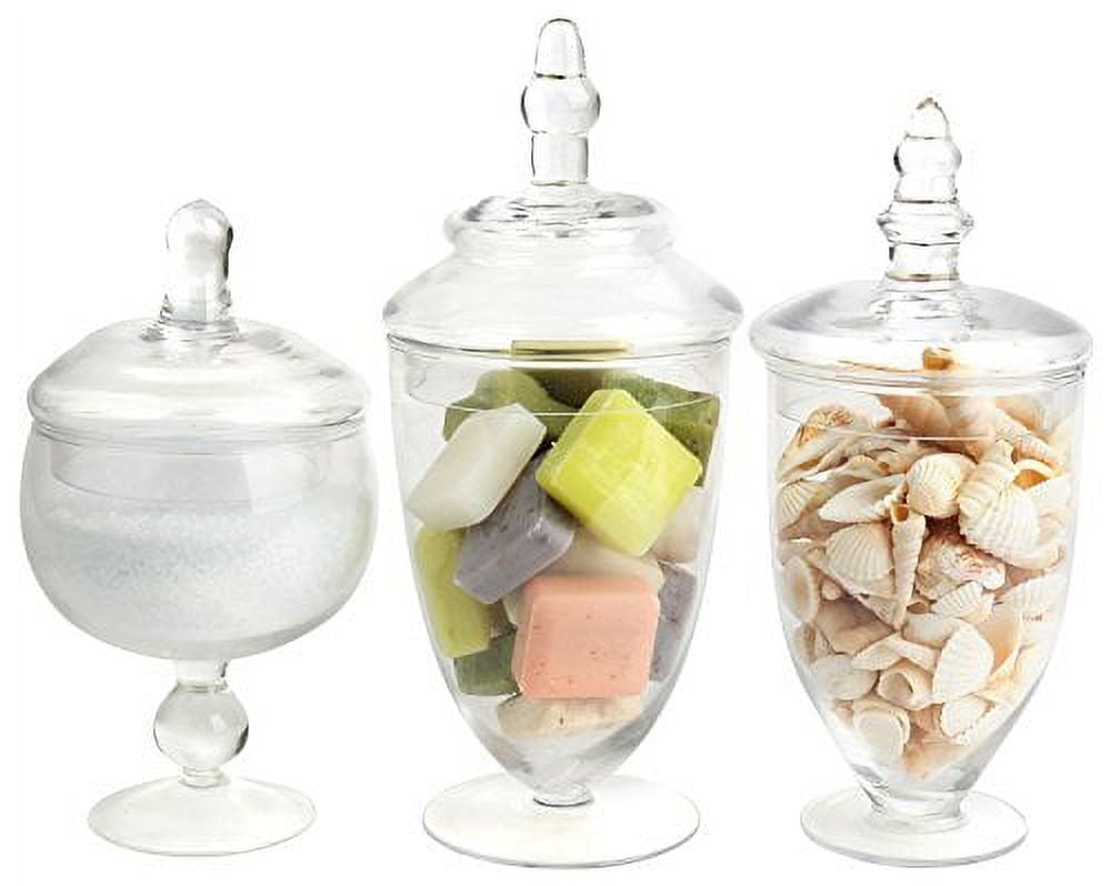 Mantello Clear Apothecary Jars With Lids Decorative Glass Candy Jar  Containers - Set of 3 
