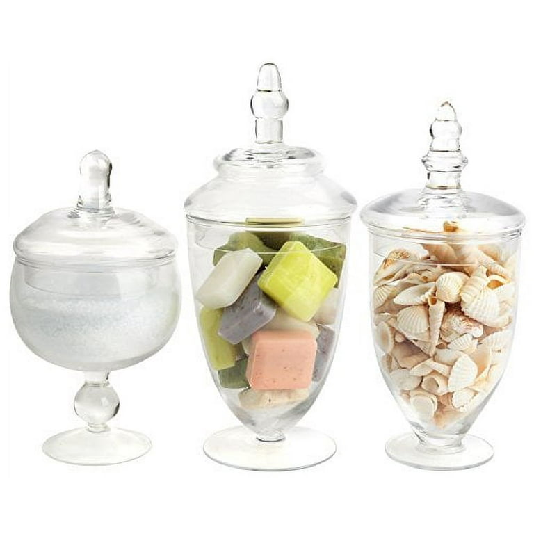 Mantello Glass Apothecary Jars with Lids- Set of 3 Candy Jars for