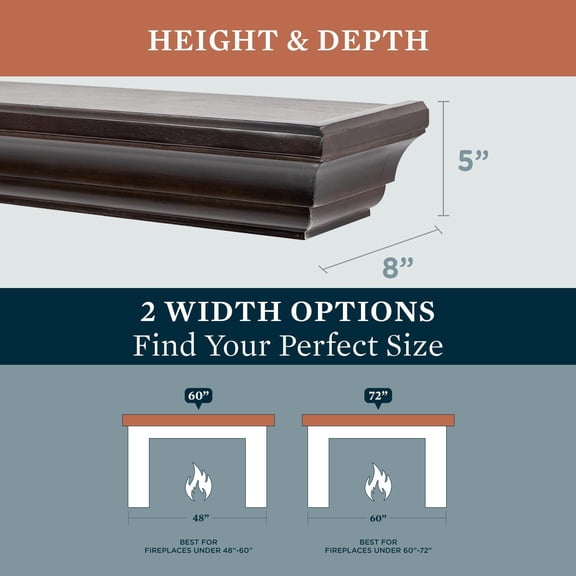 Mantels Direct Colton 60" Floating Wood Fireplace Mantel Shelf - Chocolate