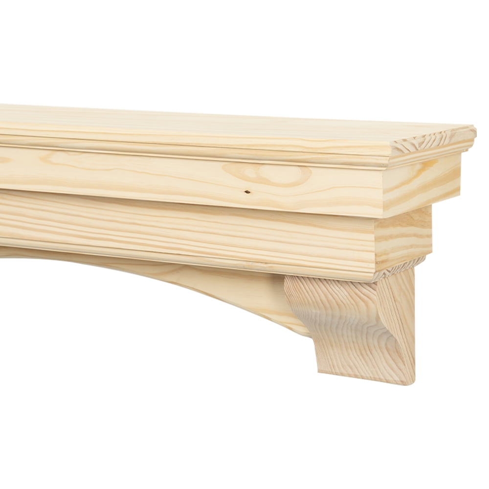 48 Inch Unfinished Pine Wood Rustic Mantel Shelf with Corbels