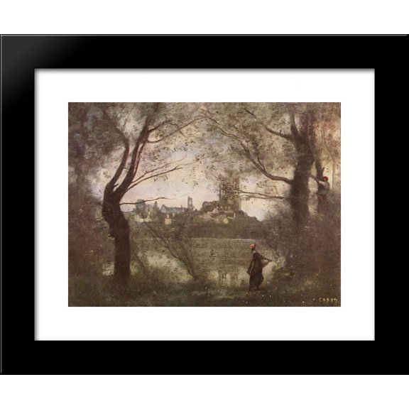 Mantes Cathedral 20x24 Framed Art Print by Camille Corot