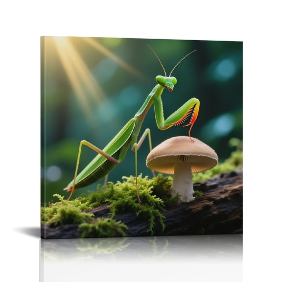 Mantis Mushroom Insect Art Modern Canvas Prints, Print On Canvas, Wall Art Ready To Hang Room Home Art Decor
