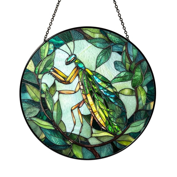 Mantis Window Suncatcher, Faux Stained Glass Bug Design for Garden Lovers and Natural Home Accents