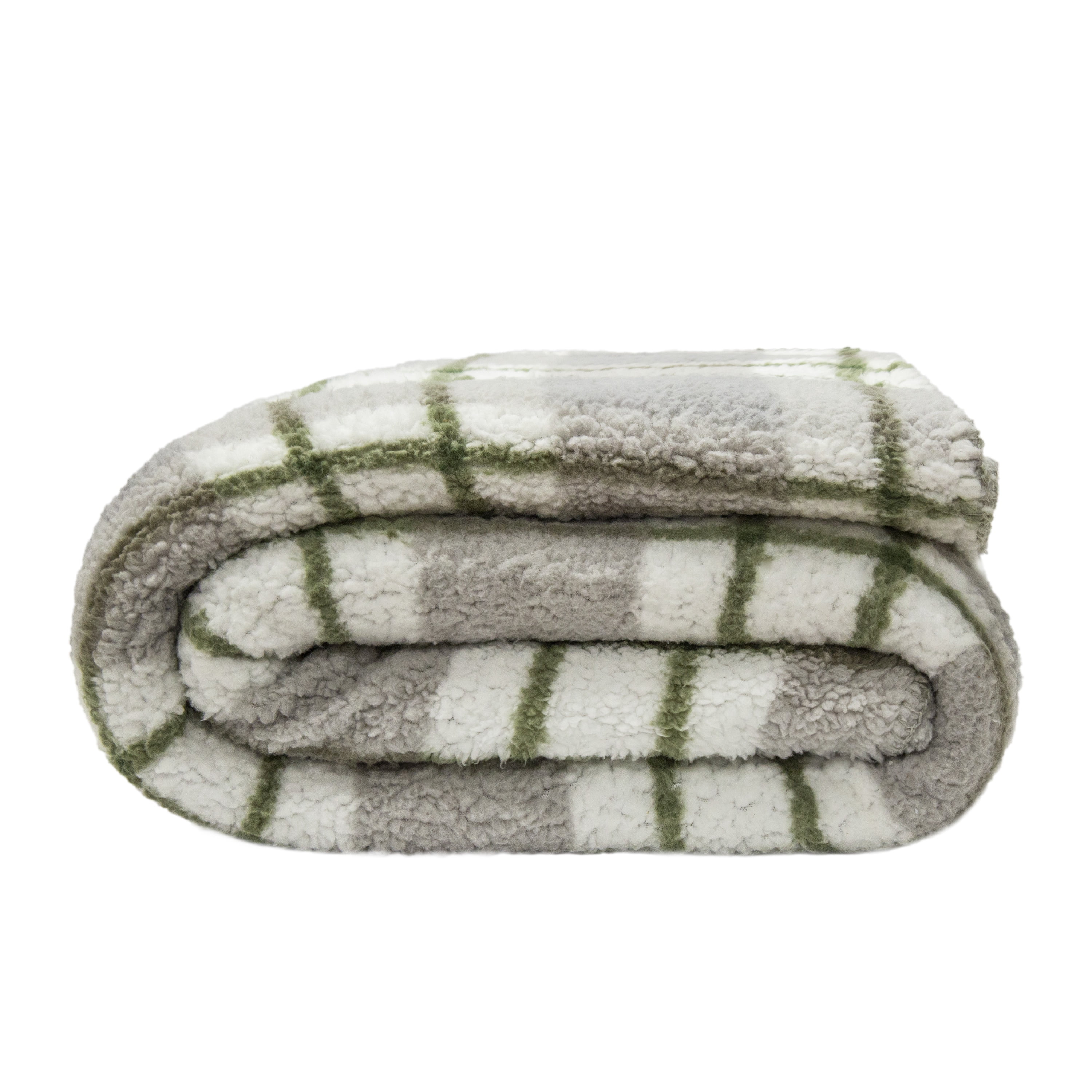 Mantolok Printed Sherpa to Solid Sherpa Throw 50 x 60 inches, Gray Olive, Adult