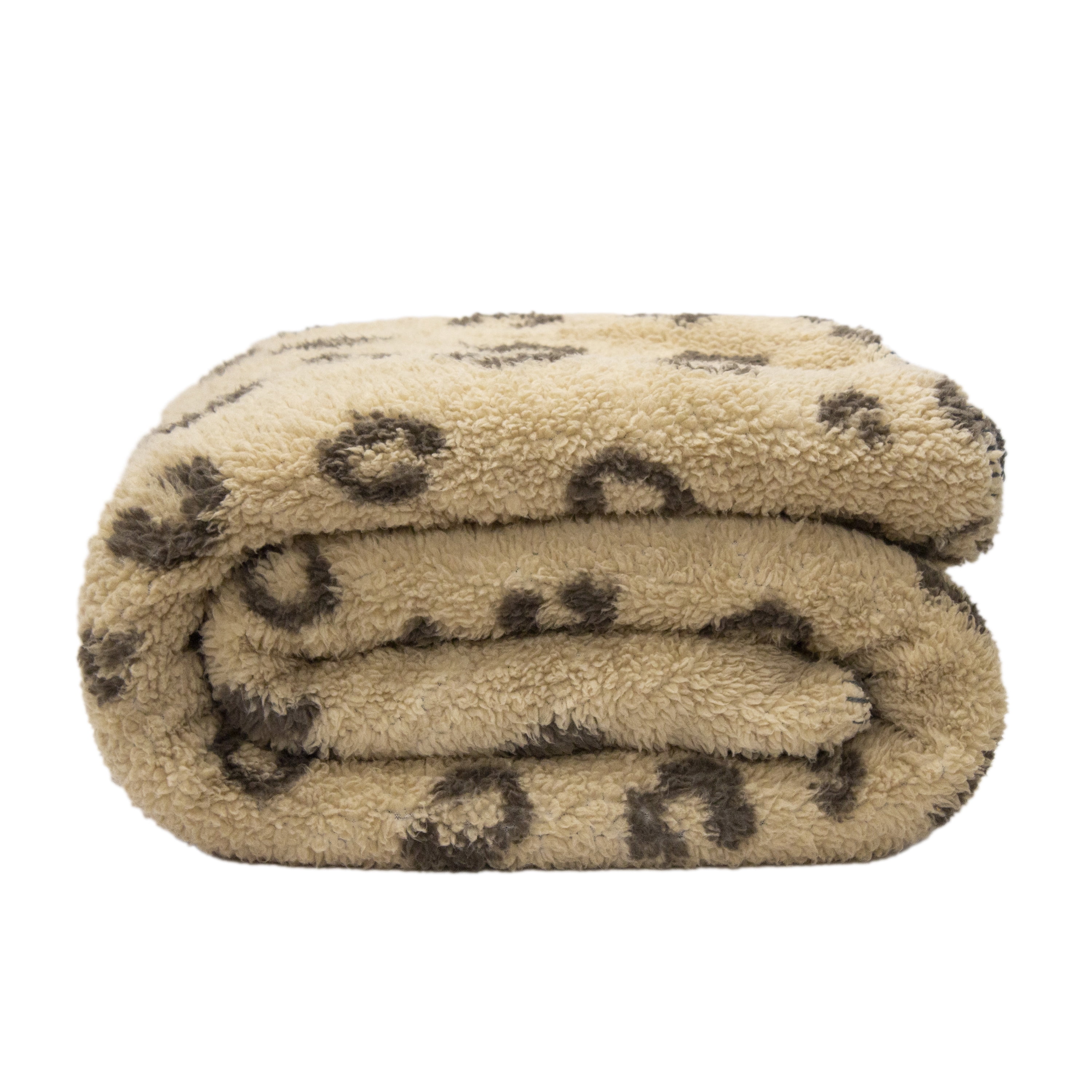 Mantolok Printed Sherpa to Solid Sherpa Throw 50 x 60 inches, Tan Reverse to Brown, Adult