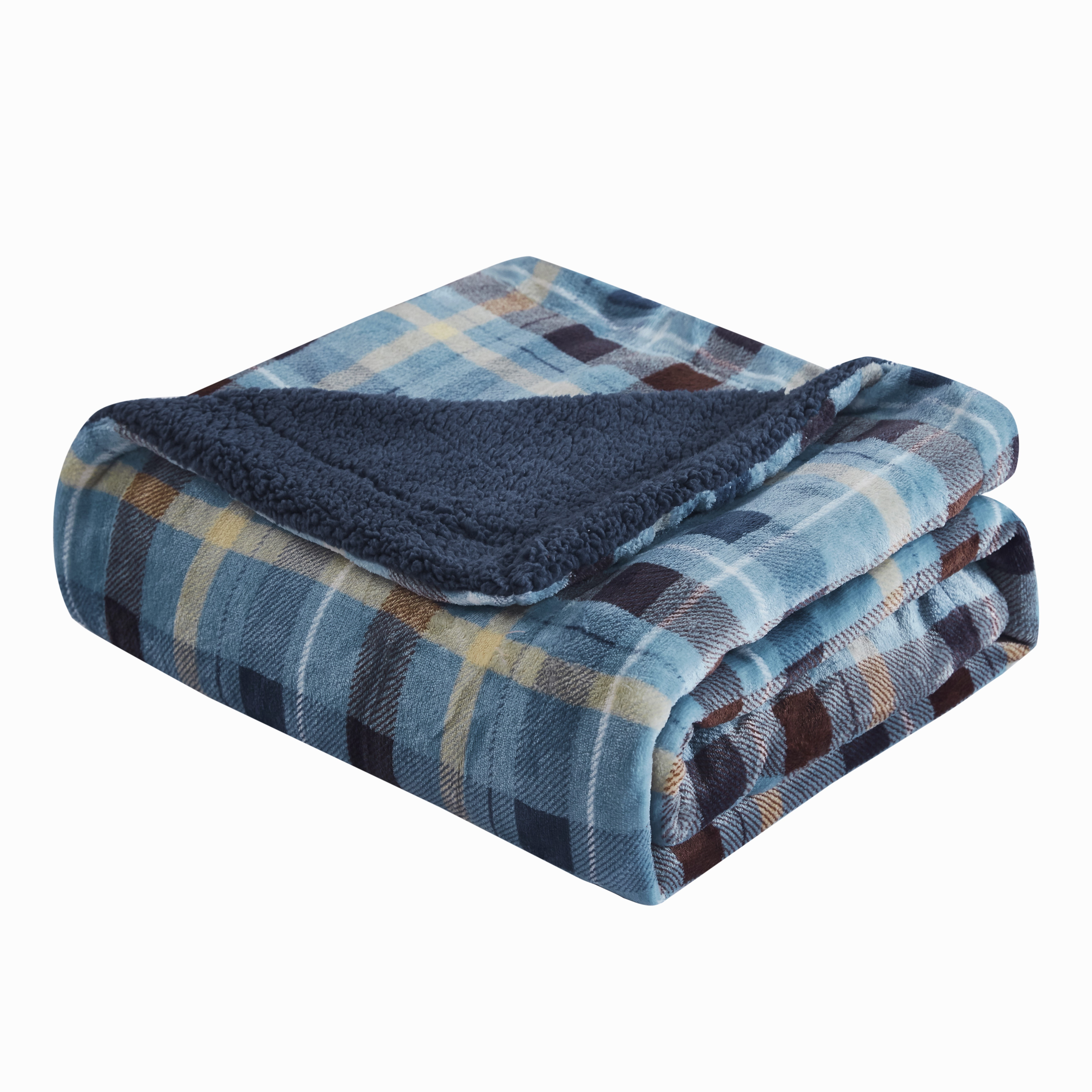 Mantolok Printed Velvet to Sherpa Throw 50 x 60 inches, Ambrose Blue, Adult