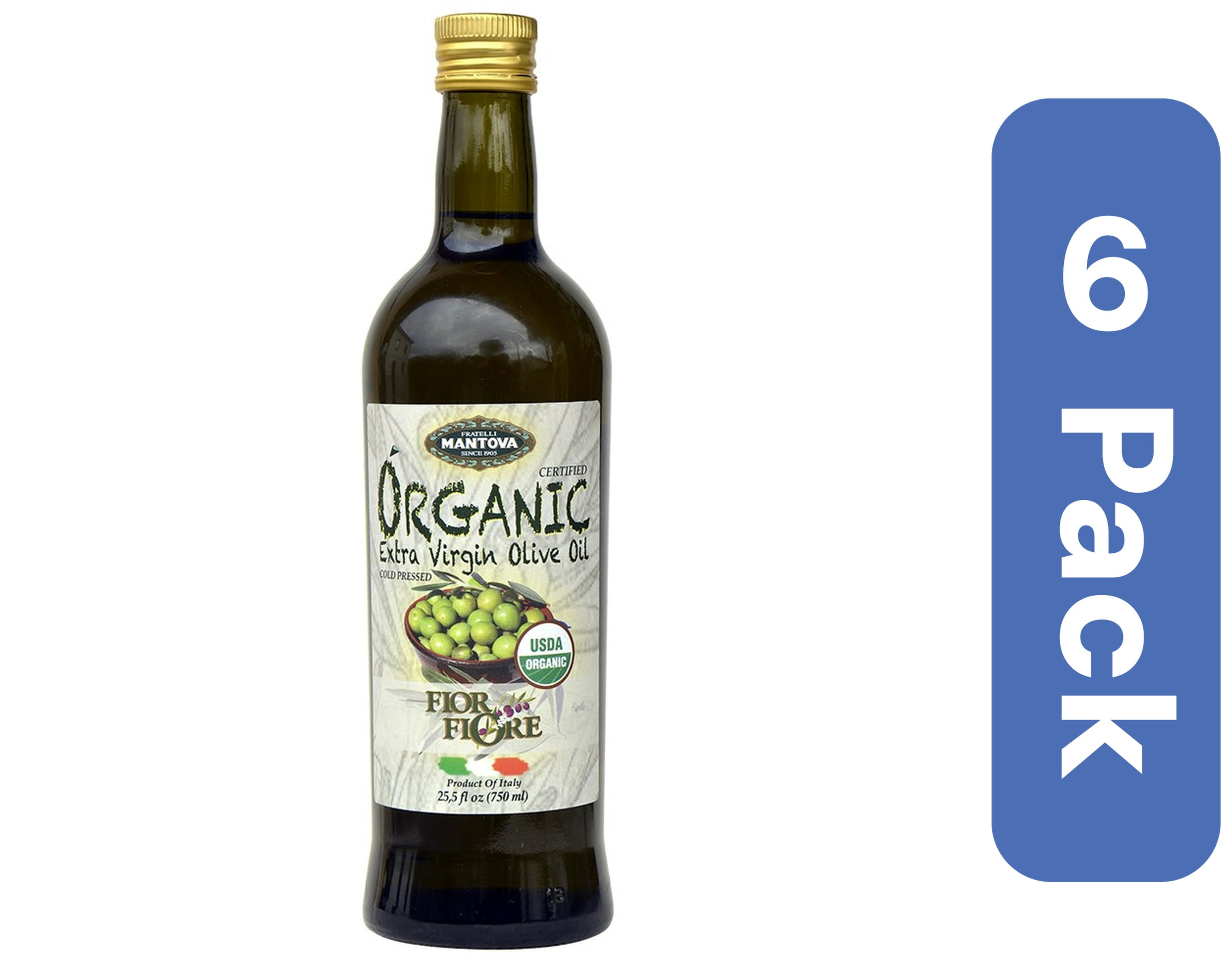Mantova Organic Extra Virgin Olive Oil 25.5 oz (Pack of 6)
