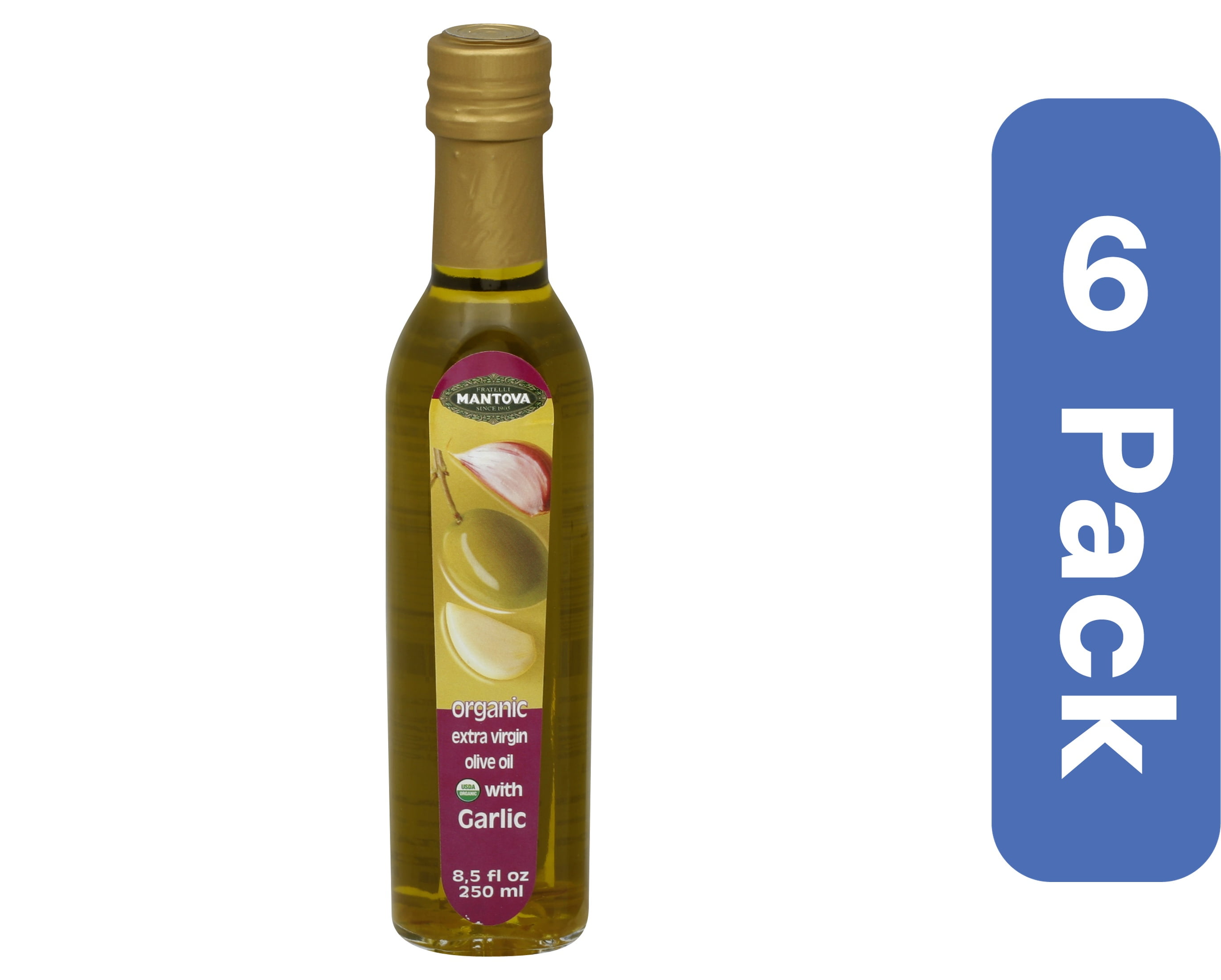 Mantova Organic Extra Virgin Olive Oil with Garlic, 8.5 fl oz (Pack of 6)