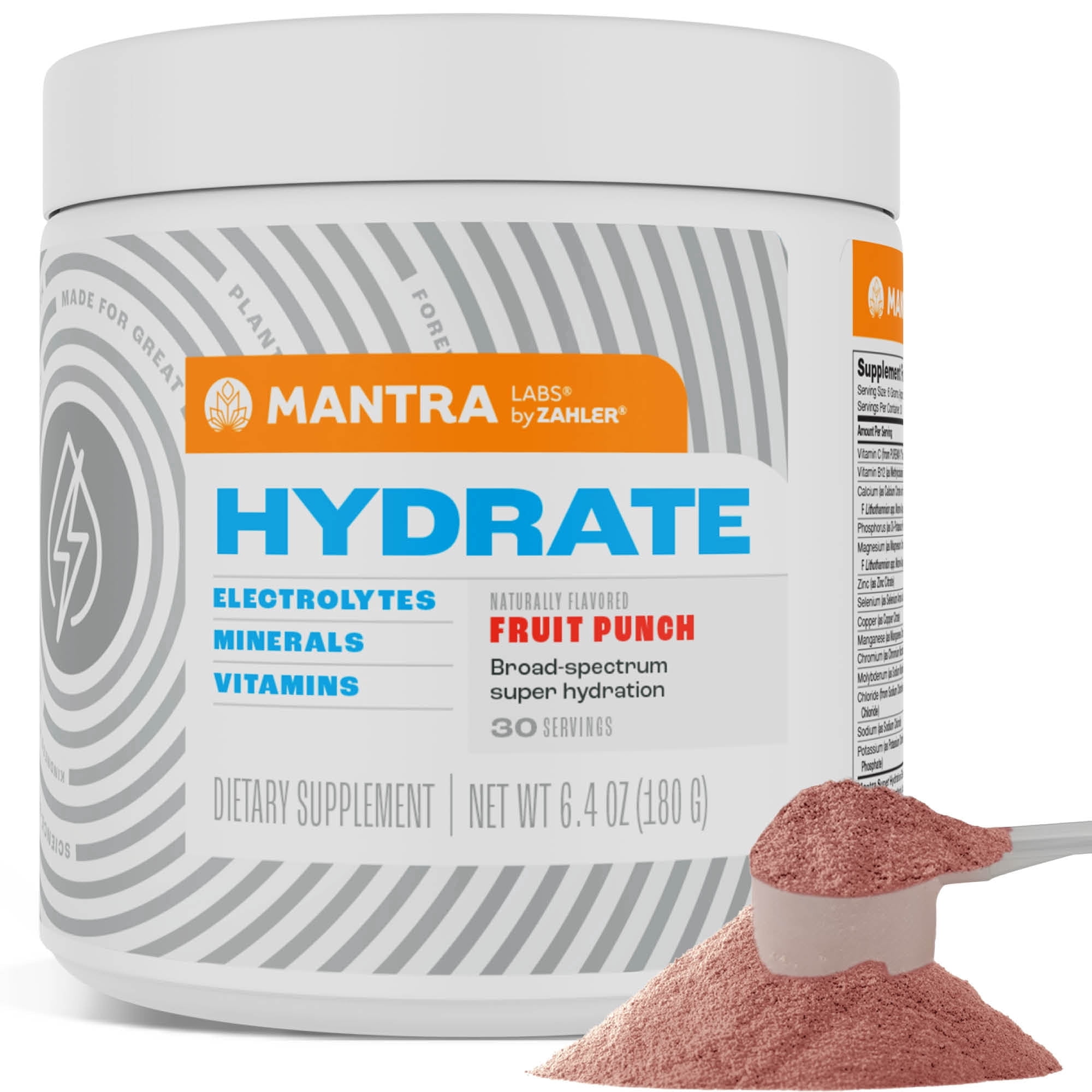Mantra HYDRATE Zero Sugar Electrolyte Powder Drink Mix with Vitamin C & B12, Keto Vegan Hydration Supplement, Fruit Punch