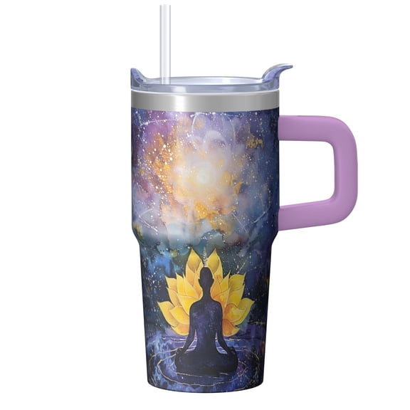 Mantra Yoga Meditation 20 Oz Stainless Steel Insulated Tumbler with Handle Straw Lid for Coffee Tea and More