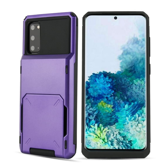 Mantto 5 Card Slots Holder Case For Samsung Galaxy S20 Plus, Wallet Back Flip Hidden Rugged Dual Layer PC & TPU 2 in 1 Protection Hybrid Tough Back Armor Phone Skin For Samsung Galaxy S20 +, Purple
