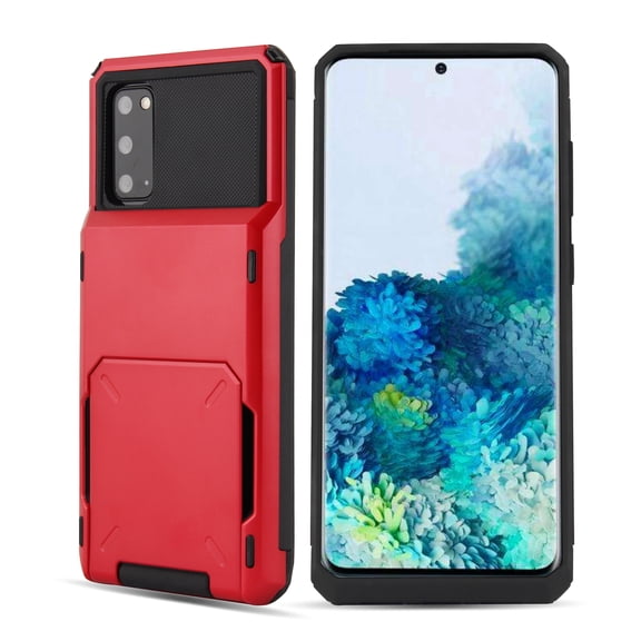 Mantto 5 Card Slots Holder Case For Samsung Galaxy S20 Ultra, Wallet Back Hidden Rugged Dual Layer PC & TPU 2 in 1 Protection Hybrid Tough Back Armor Phone Skin For Samsung Galaxy S20 Ultra, Red