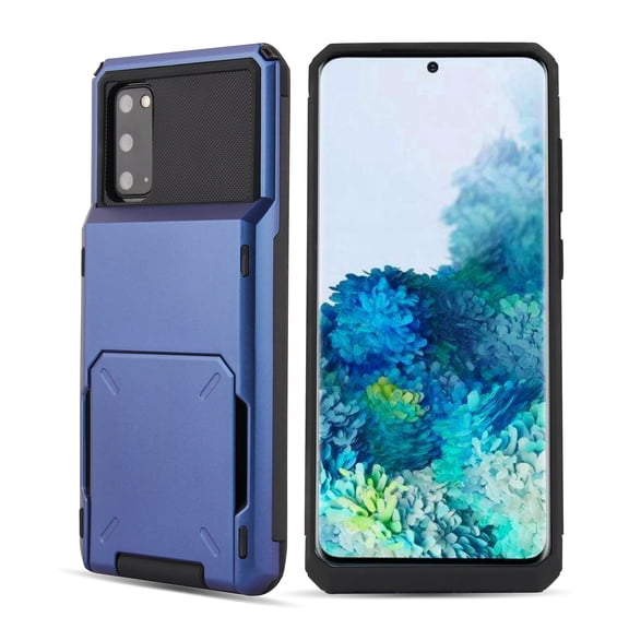 Mantto 5 Card Slots Holder Case For Samsung Galaxy S20 Ultra, Wallet Back Hidden Rugged Dual Layer PC & TPU 2 in 1 Protection Hybrid Tough Back Armor Phone Skin For Samsung Galaxy S20 Ultra, Blue