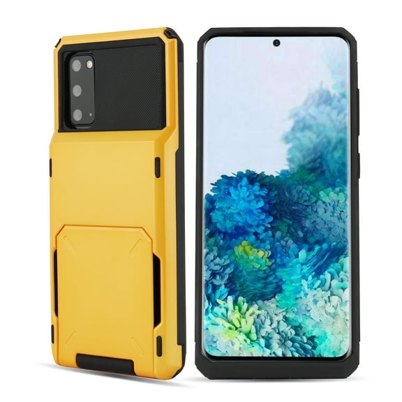Mantto 5 Card Slots Holder Case For Samsung Galaxy S21 Plus, Wallet Back Flip Hidden Rugged Dual Layer PC & TPU 2 in 1 Protection Hybrid Tough Back Armor Phone Skin For Samsung Galaxy S21 +, Yellow